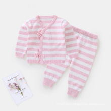 Latest spring kids clothing set 100 cotton stripes knitted wrap cardigan newborn baby clothing